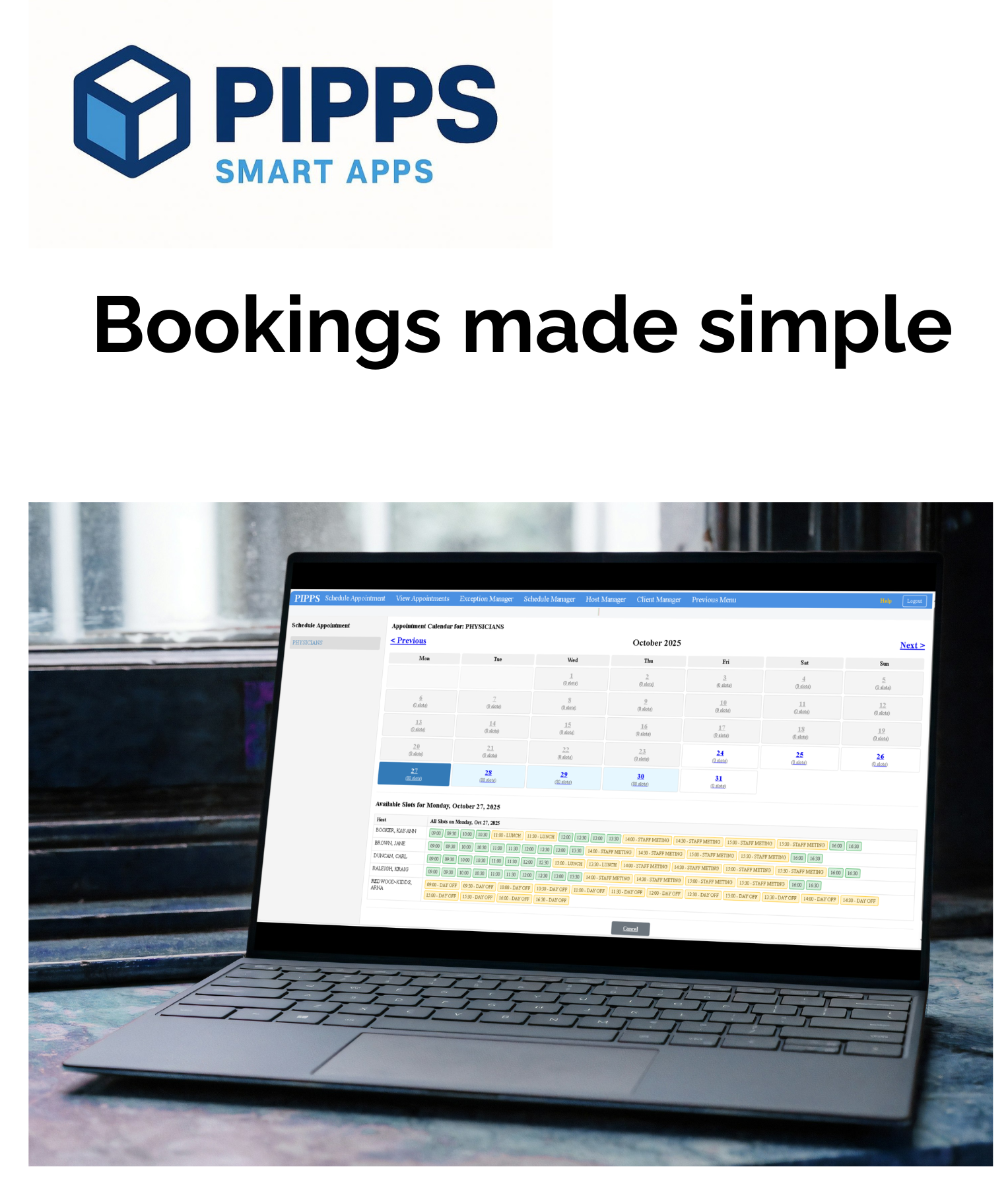 PIPPS Appointment Scheduler - Bookings made simple